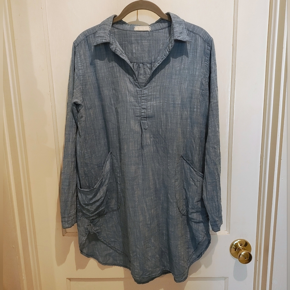 CP Shades Teton Linen Tunic Blue Long Sleeve Women's Medium